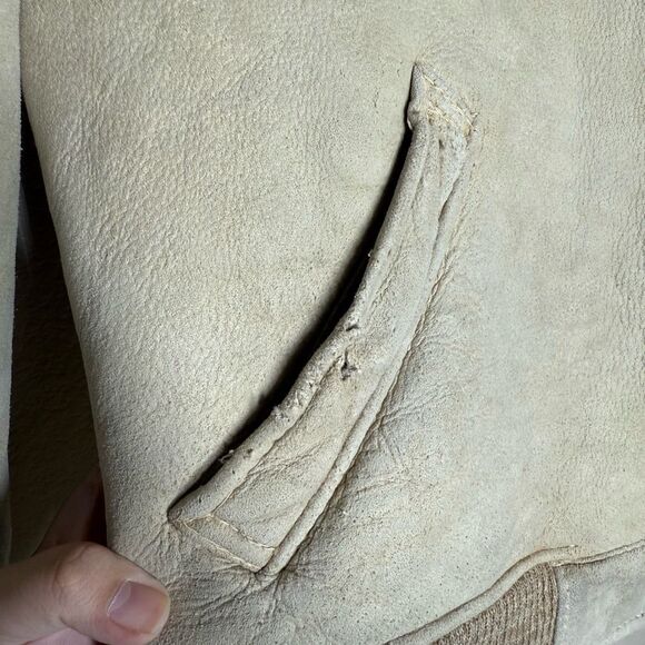 Vintage Bert Paley Beige Long Sleeve Leather Jacket Size 44 Sherpa Lined - Picture 15 of 15